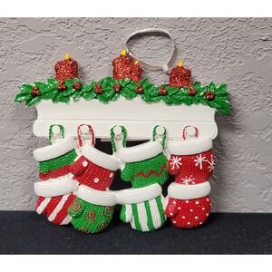 PolarX Red & Green Mitten Family of 8 Personalizable Christmas Tree Ornament